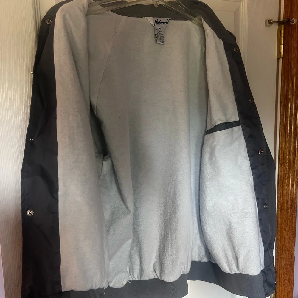 Haband Varsity Jacket with Striped Trim Men's XL Gray and‎ White EUC